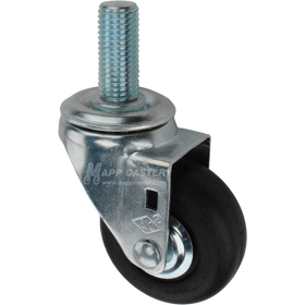 Metal caster wheel with a black neoprene tire with metric metal threaded stem