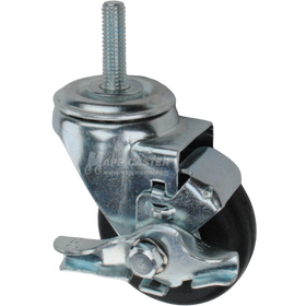 Metal caster wheel with a black neoprene tire with metal threaded stem