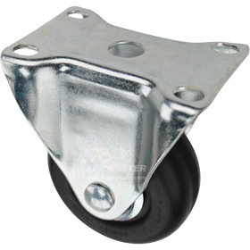 Rigid caster with a 3 inch black neoprene wheel with ball bearings and O1 mounting plate