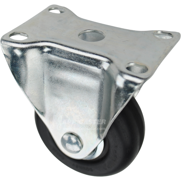 Rigid caster with a 3 inch black neoprene wheel with ball bearings and O1 mounting plate