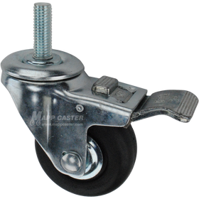 Caster wheel with a total lock brake, a 3 inch black neoprene wheel and 1-1/2 inch metal threaded stem