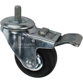 Caster wheel with a total lock brake, a 3 inch black neoprene wheel and 1 inch metal threaded stem