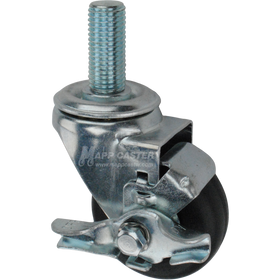 Metal caster wheel with a black neoprene tire with metric metal threaded stem