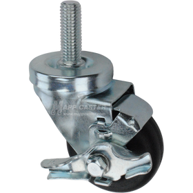 Metal caster wheel with a black neoprene tire with metal threaded stem