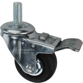 Caster wheel with a total lock brake, a 3 inch black neoprene wheel and 1-1/2 inch long 16mm metal threaded stem
