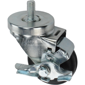 Caster wheel with brake, a black neoprene tire and metal stem thread