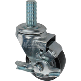 Metal caster polyurethane wheel with a top lock brake and metric threaded stem