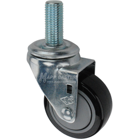 Caster wheel with a black polyurethane tire and metric threaded stem