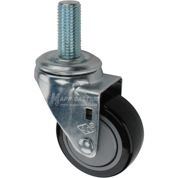 Caster wheel with a black polyurethane tire and metric threaded stem