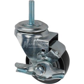 Metal caster polyurethane wheel with a top lock brake and metric threaded stem