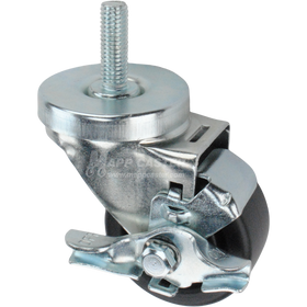 Metal caster plastic wheel with a top lock brake and threaded stem at the top