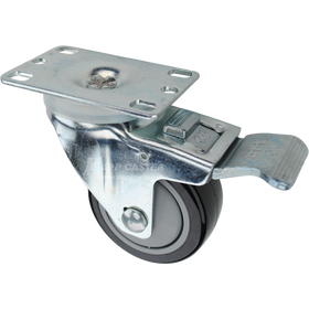 Swivel caster with a total lock brake, a 3 inch black polyurethane wheel with ball bearings and O1 metal plate
