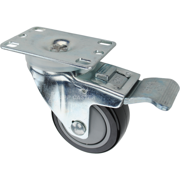 Swivel caster with a total lock brake, a 3 inch black polyurethane wheel with ball bearings and O1 metal plate
