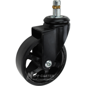 All black 3 inch poly on iron swivel caster with a 7/16 inch grip ring stem. Part # LMS30BI53YY
