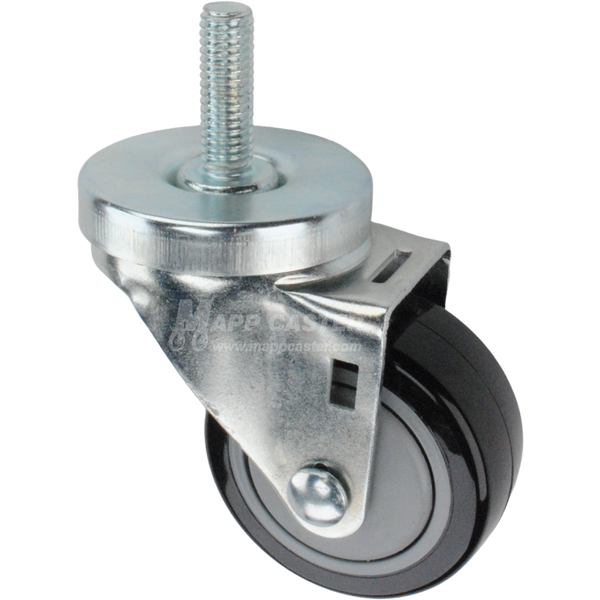 Caster wheel with a black polyurethane tire and threaded stem