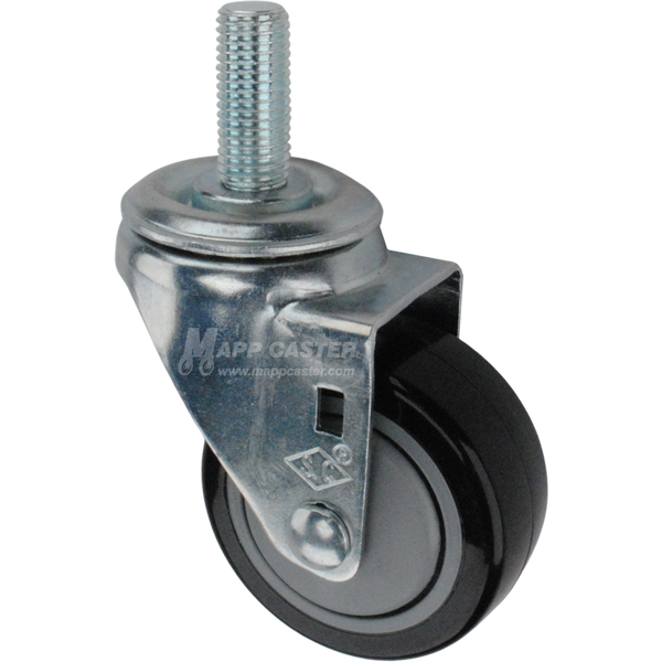 Caster wheel with a black polyurethane tire and metric threaded stem