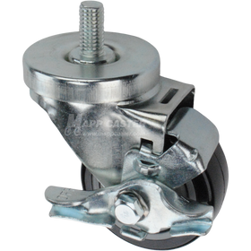 Caster wheel with brake, a black polyurethane tire and metal stem thread