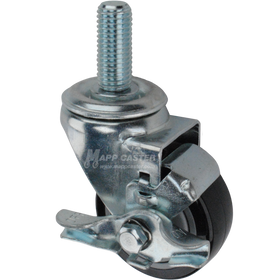 Metal caster polyurethane wheel with a top lock brake and threaded stem