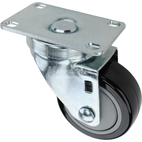 Swivel caster with a 3 inch black polyurethane wheel with ball bearings and O1 metal plate