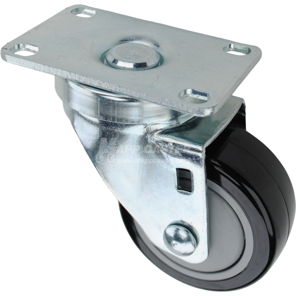 Swivel caster with a 3 inch black polyurethane wheel with ball bearings and O1 metal plate