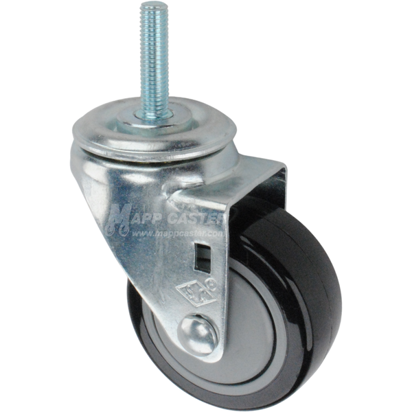 Caster wheel with a black polyurethane tire and metric threaded stem