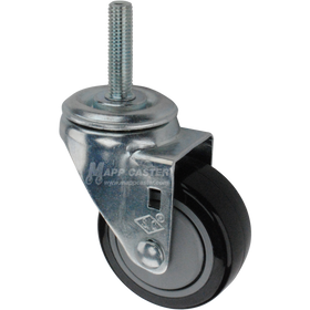 Caster wheel with a black polyurethane tire and metric threaded stem