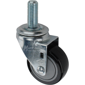 Caster wheel with a black polyurethane tire and threaded stem