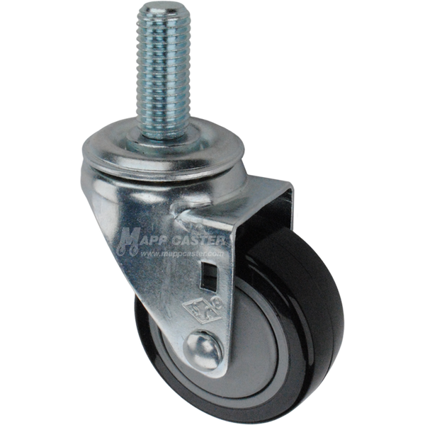 Caster wheel with a black polyurethane tire and threaded stem