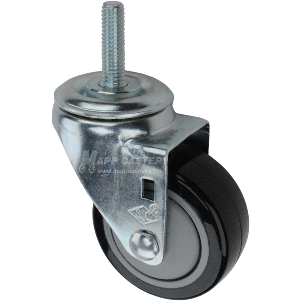 Caster wheel with a black polyurethane tire and threaded stem