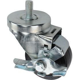 Caster wheel with brake, a black rubber tire and metal stem thread