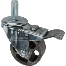Caster wheel with a total lock brake, a 3 inch silver steel wheel and 1-1/2 inch long 16mm metal threaded stem