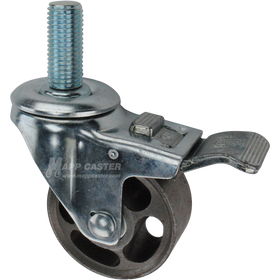 Caster wheel with a total lock brake, a 3 inch silver steel wheel and 1-3/4 inch long 20mm metal threaded stem