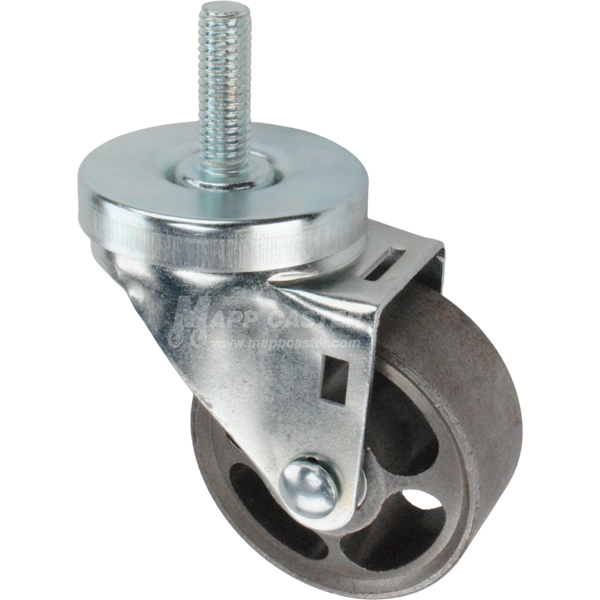 Metal caster wheel with threaded stem