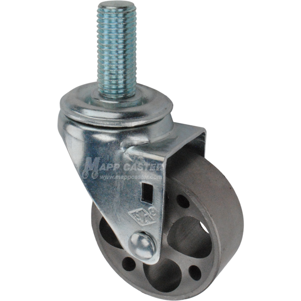 Metal caster wheel with a metric threaded stem