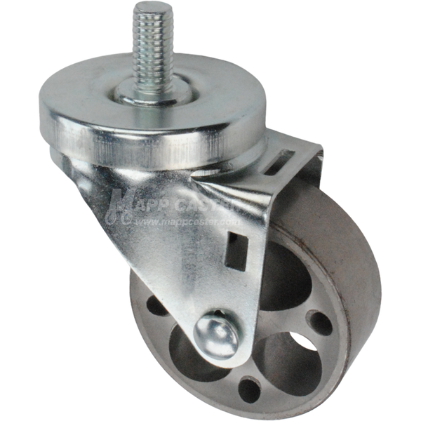 Caster wheel with a silver steel tire and metal stem thread