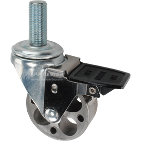 Caster wheel with face contact brake, a 3 inch silver steel wheel and 20mm threaded metal stem