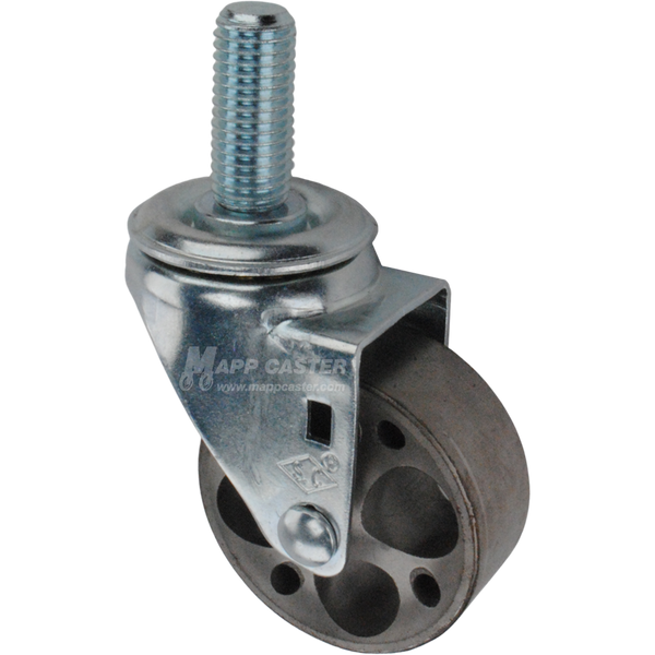 Metal caster wheel with a threaded stem