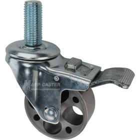 Caster wheel with a total lock brake, a 3 inch silver steel wheel and 1-3/4 inch long 20mm metal threaded stem