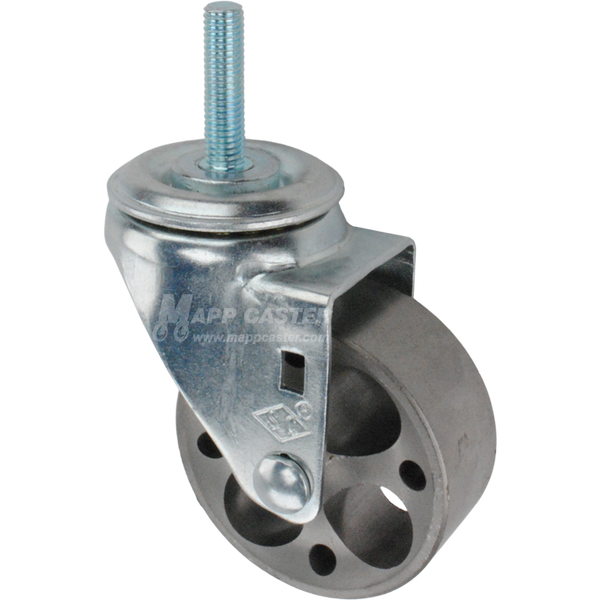 Metal caster wheel with a metric threaded stem