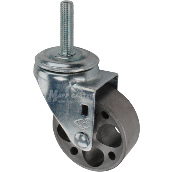 Metal caster wheel with a metric threaded stem