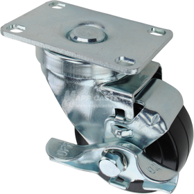Swivel caster with top lock brake, a 3 inch black soft rubber wheel with ball bearings and O1 metal plate