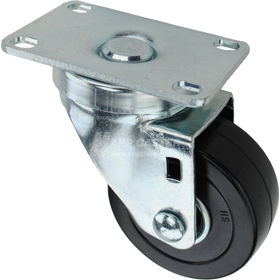 Swivel caster with a 3 inch black soft rubber wheel with ball bearings and O1 metal plate