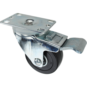 Swivel caster with a total lock brake, a 3 inch black soft rubber wheel with ball bearings and O1 metal plate