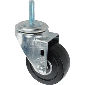 Caster wheel with a black rubber tire and metric threaded stem