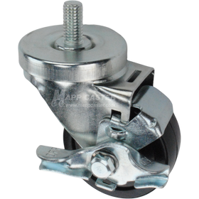 Caster wheel with brake, a black rubber tire and metal stem thread