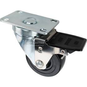 Swivel caster with face contact brake, a 3 inch black soft rubber wheel and O1 metal plate