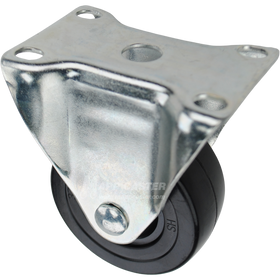 Rigid caster with a 3 inch black soft rubber wheel and O1 mounting plate