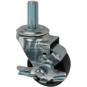 Caster wheel with brake, a black rubber tire and metric metal stem thread