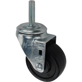 Caster wheel with a black rubber tire and metric metal stem thread