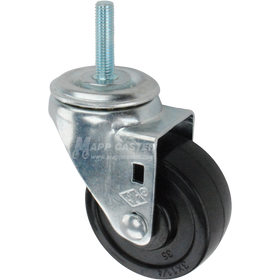 Caster wheel with a black rubber tire and metric metal stem thread